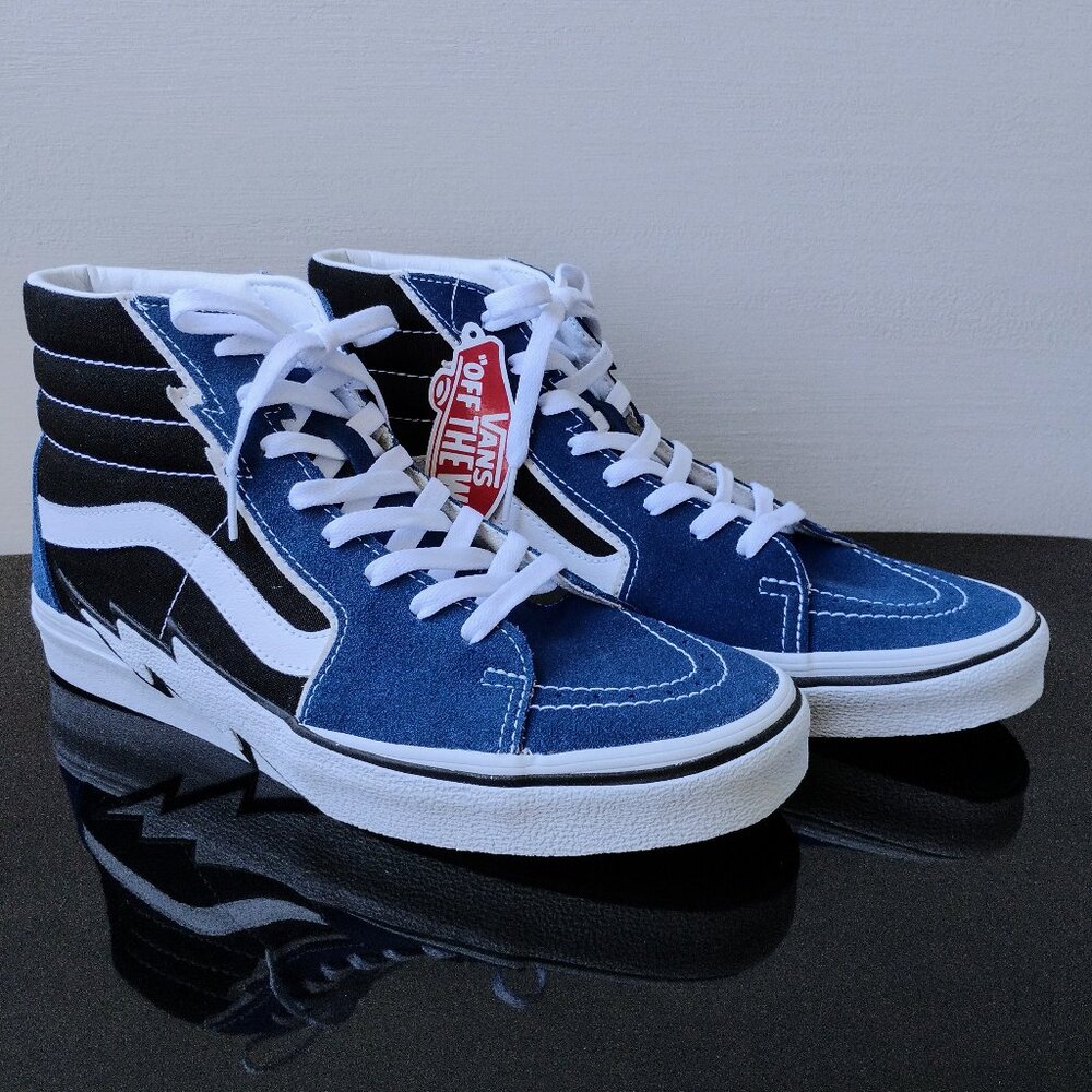 Vans Men Sk8-Hi Bolt Suede/Canvas High Top Sneaker in Beautiful True Blue/Black - Picture 2 of 13